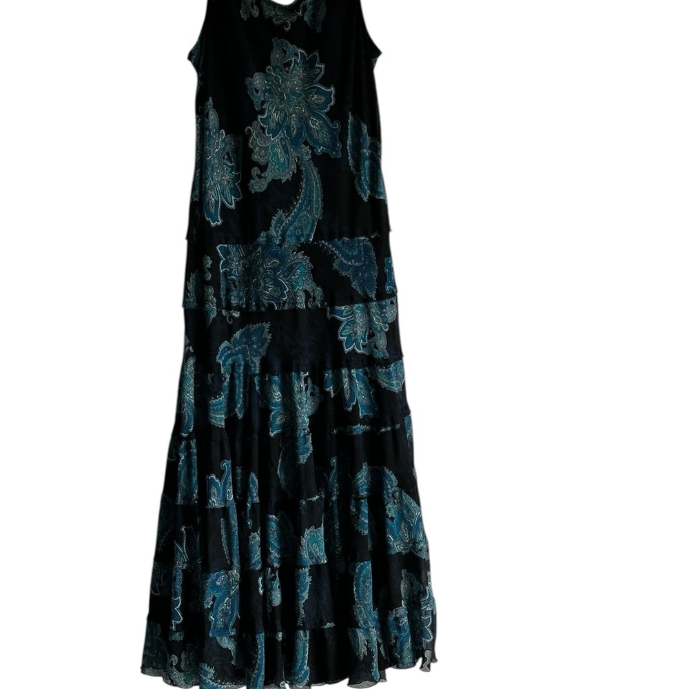 Chico's Black and Blue Paisley Maxi Dress, Boho, Flowy, Relaxed Fit Summer - Picture 3 of 13